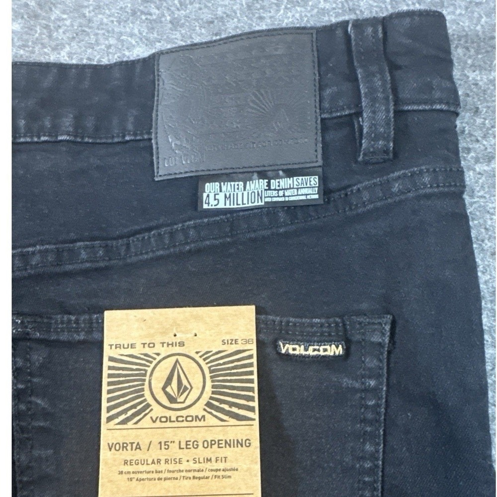 Volcom Vorta Slim Straight Stretch Denim Jeans Black Mens Size 36x32 NEW